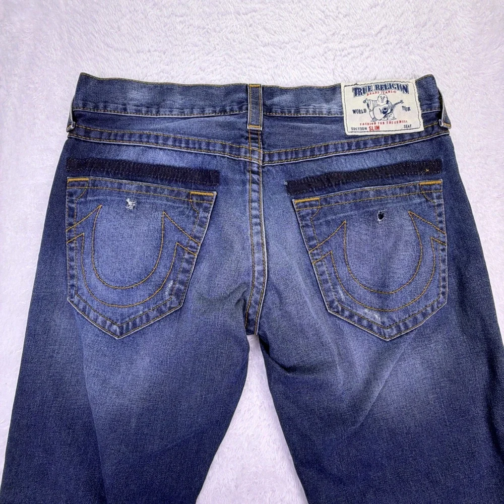 Vintage Y2K True Religion Mens Jeans 36x31 Slim Flap Coin Pocket Distressed Read